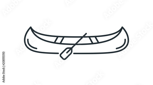 Foto Line drawing of a canoe with a paddle on a white background in a simple graphic style