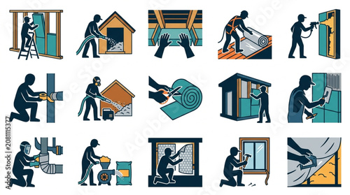 Foto Collection of flat design construction and home improvement icons