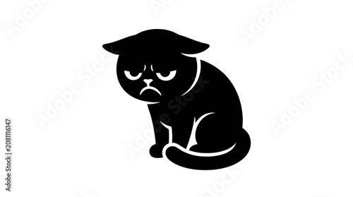 Photos Grumpy Cat Silhouette Icon, Sad Feline Vector Art, Unhappy Animal Illustration