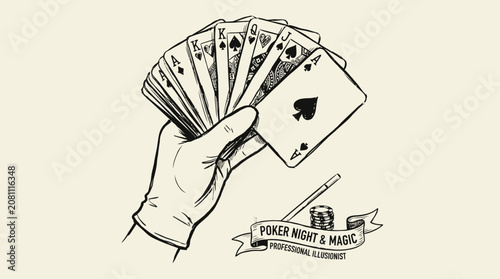Bild auf Leinwand Professional Magician Hand wearing White Formal Glove holding a Deck of Playing