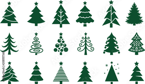 Konstfotografi Versatile Christmas tree vector icon set featuring 18 different styles including