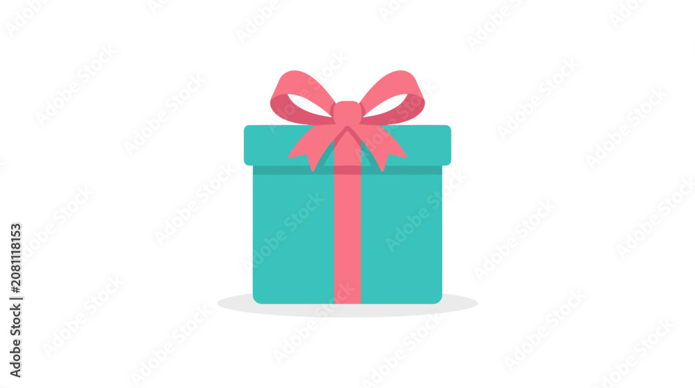 Fototapeta premium Turquoise Gift Box with Pink Ribbon: A beautifully wrapped turquoise gift box adorned with a delicate pink ribbon and bow, symbolizing celebration and generosity.