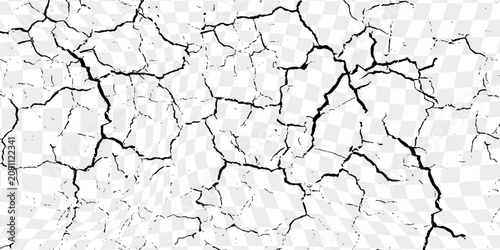 Ground cracks, breaks on land surface from earthquake isolated on transparent background. Vector realistic set of fissure in ground, crevices from disaster or drought, black fractures top view