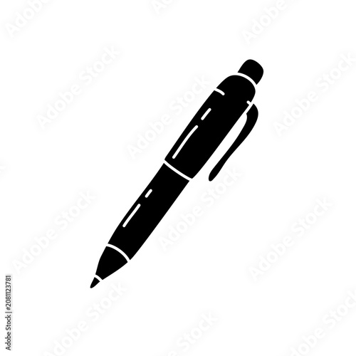 Hand drawn cute ballpoint click pen icon doodle vector stationery writing silhouette
