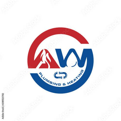 letter A W plumbing and heating logo, Simple Water Initial A W Letter Logo Design. Water Icon On Initial Letter W Logo Design.