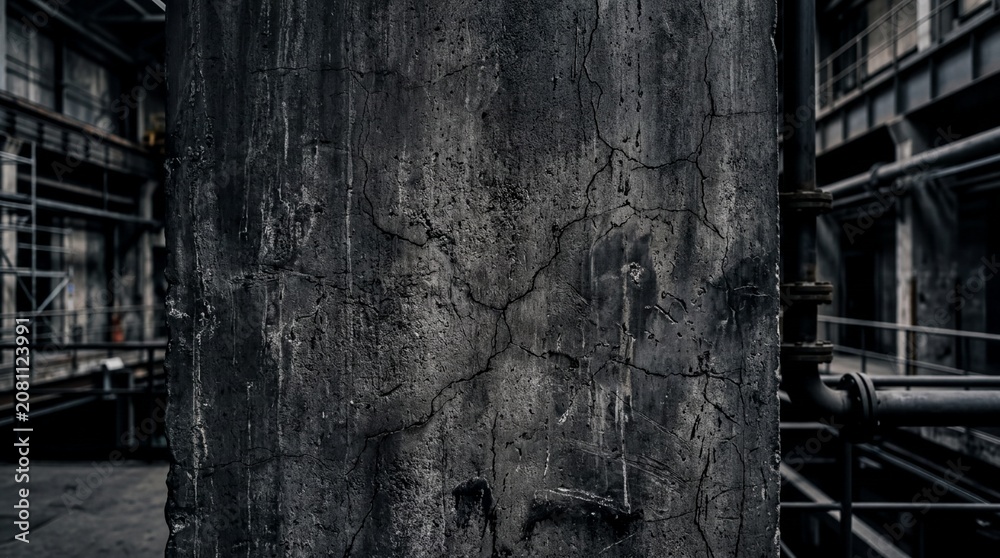 Fototapeta premium urban aesthetic design, textured dark concrete wall with subtle cracks, exuding an industrial vibe