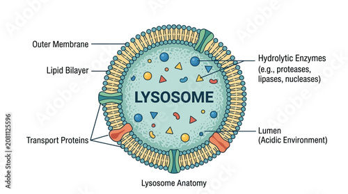 Foto Detailed illustration of a lysosome cell structure with labeled components on a clean white background
