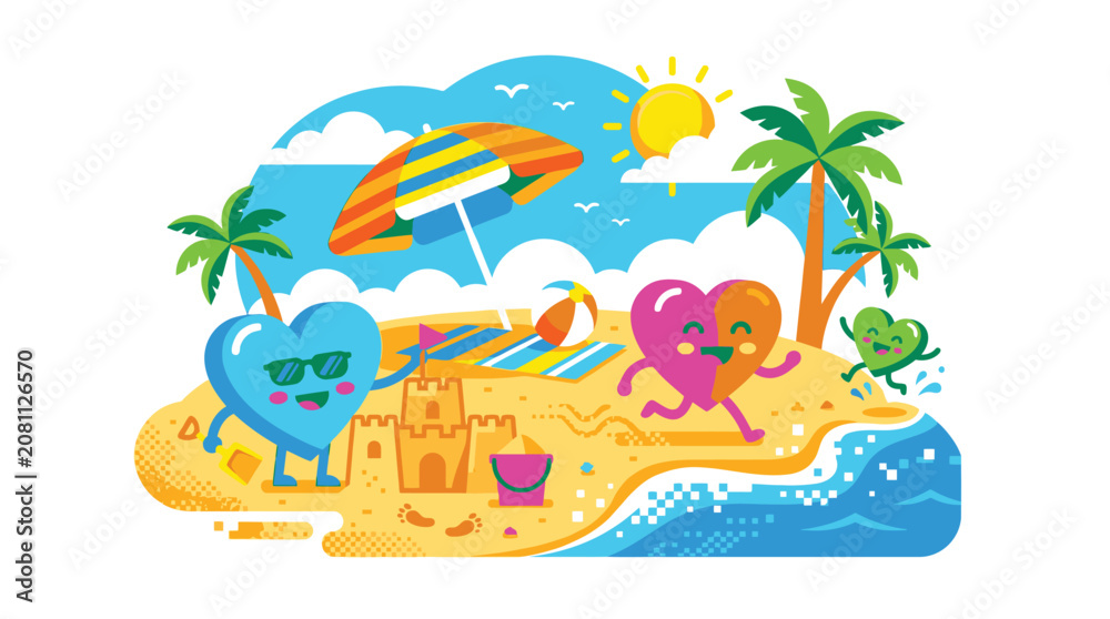 Obraz premium Colorful hearts on the beach vacation.