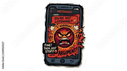 Foto Angry face on mobile phone screen.