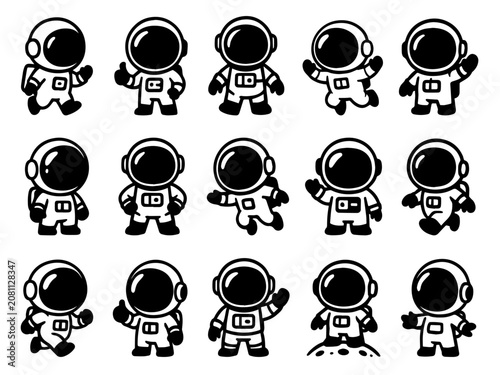 Canvastavla Vector Astronaut Silhouette and Icons Collection for Space Designs
