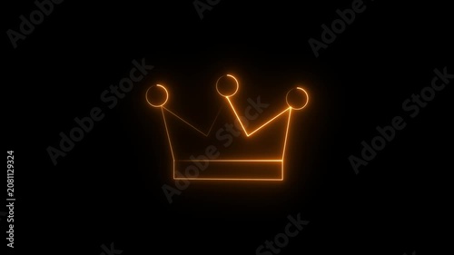 Minimalist glowing neon crown icon animation on a black background representing royalty, luxury, leadership, success, achievement, and premium quality. Clean futuristic line.