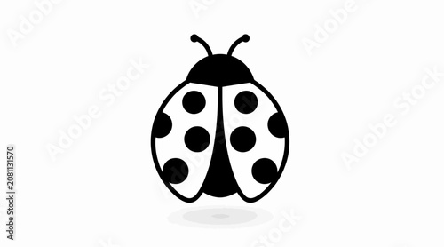 Cute ladybug cartoon icon, simple line art, black and white, white background