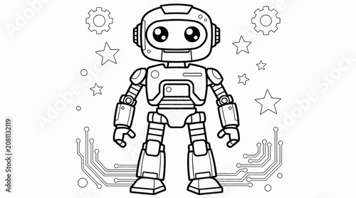 Cute Robot Coloring Page for Kids - Technology Design