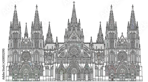 Bild auf Leinwand Gothic Cathedral Facade Drawing Outline Sketch Black and White