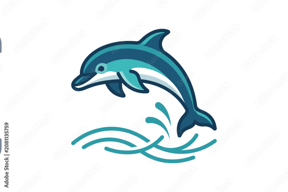 Naklejka premium Jumping Dolphin Flat Vector Illustration