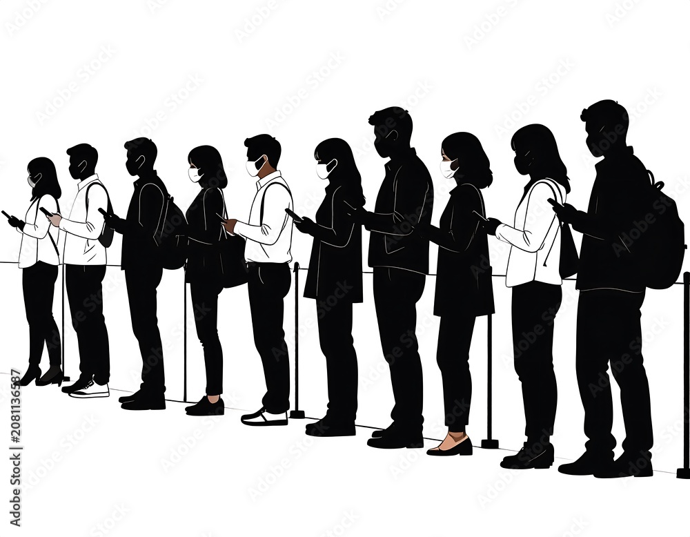 Obraz premium A line of people silhouettes in various poses and attire