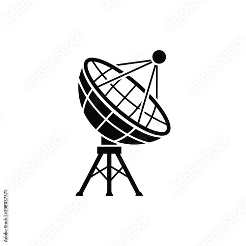 Black satellite dish vector illustration for modern global communication technology networks