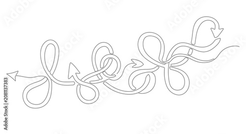 Obraz na płótnie Abstract tangled arrow line art, concept of complexity and direction