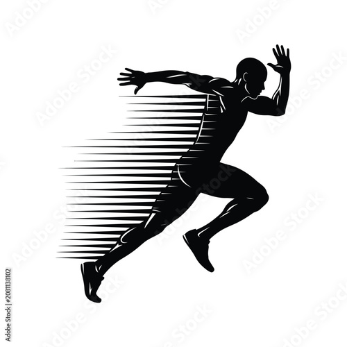 Silhouette of a male athlete running at a very high speed