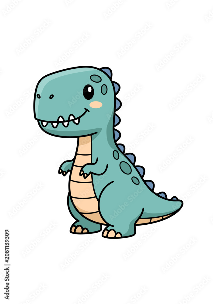 Fototapeta premium Cute cartoon dinosaur standing and smiling with happy expression.