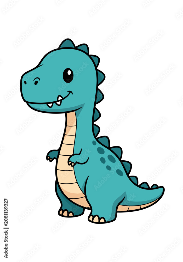 Fototapeta premium Cute cartoon dinosaur standing and smiling with happy expression.