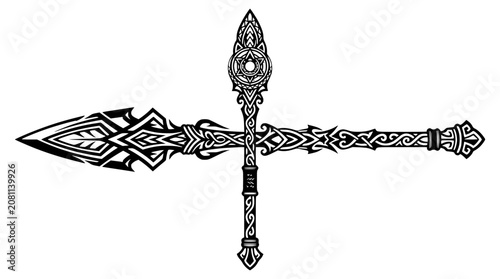 Fotografie Tribal Spear and Staff Cross Vector Illustration