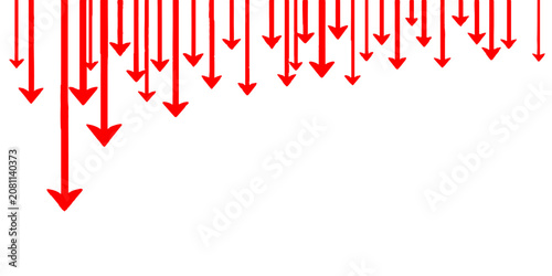 Fotografía Red downward arrows on white background financial crash concept