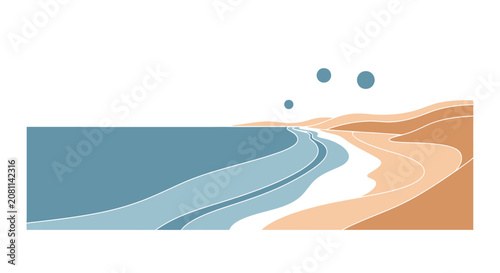 Abstract Coastal Landscape with Waves and Dunes, Minimalist Beach Scene