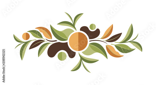 Abstract Floral Ornament with Leaves and Circles