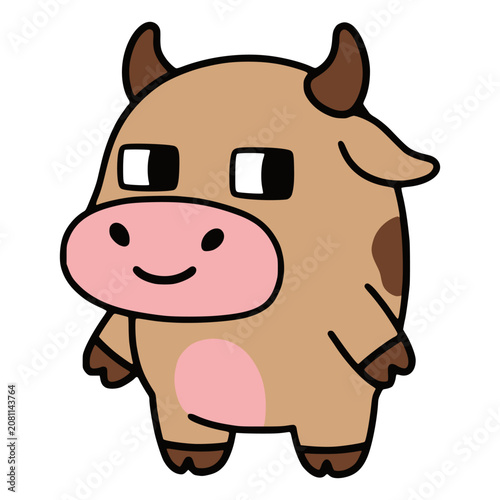 Quadro su tela cartoon cute chibi bull buffalo adorable cattle farm animal flat color vector il