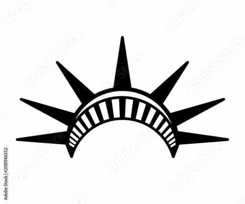Minimal black silhouette of the Statue of Liberty crown isolated on white background. Clean vector landmark icon for travel, tourism, education, patriotic and graphic design projects.