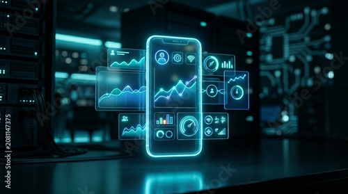 Smartphone with futuristic data analytics interface 1.