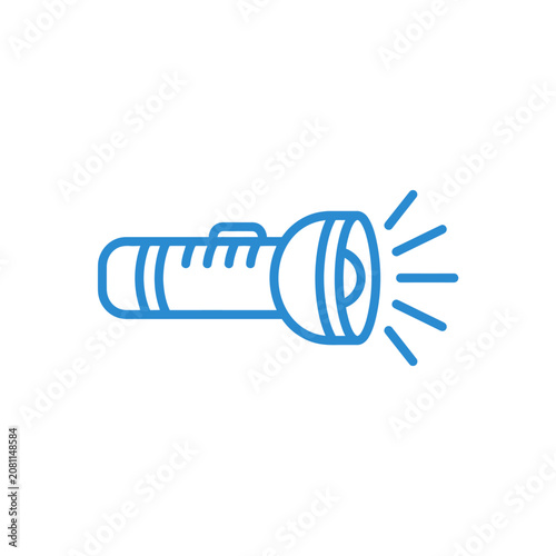 Illuminating flashlight icon projecting light beams on a white background