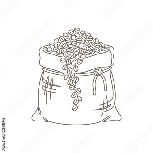 Illustrated sack overflowing with coffee beans.