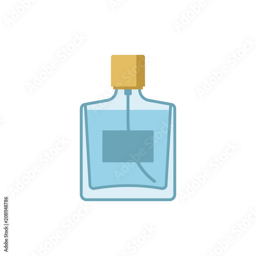 Illustration of a blue perfume bottle with cork stopper.