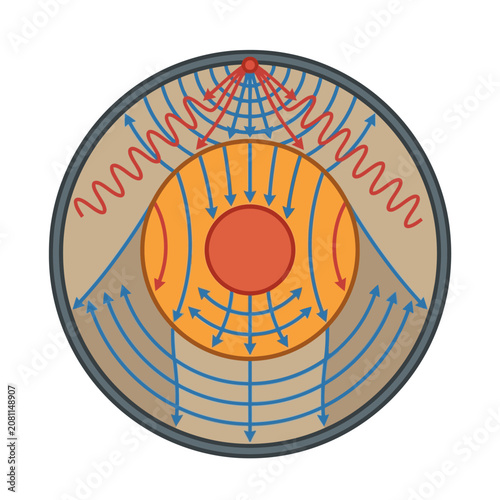 Internal structure and energy transfer diagram scientific illustration