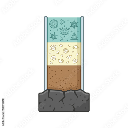 Layered soil and rock illustration with marine fossils.