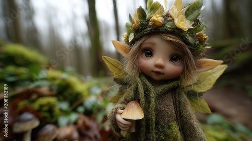 Fantasy wallpaper. A detailed, closeup portrait of a fairylike figure in a forest. The fairy has fair skin, large, expressive eyes, and delicate freckles.