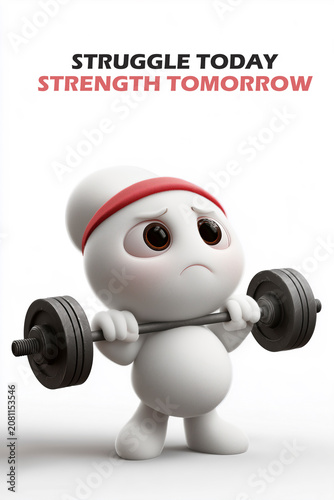 Cartoon Character Lifts Weights Struggle Today Strength Tomorrow