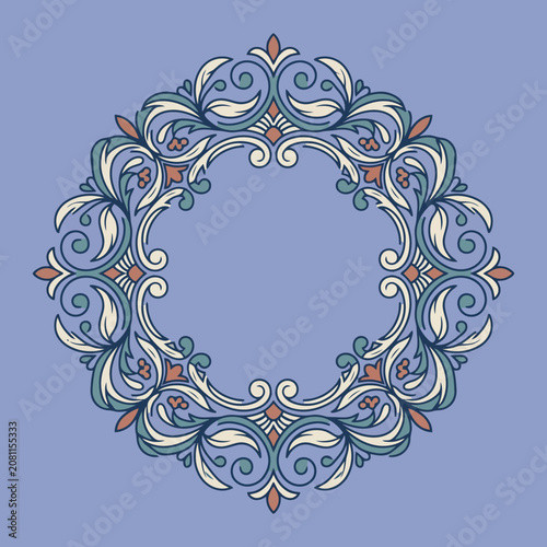 Elegant floral circular frame on a blue background