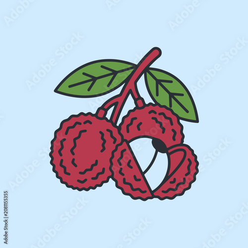 Minimalist vector illustration of fresh red lychee fruits