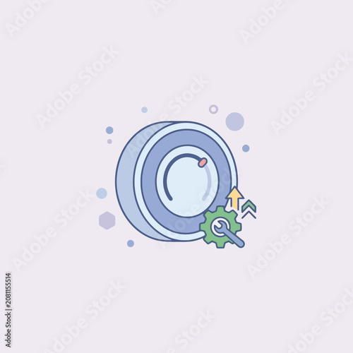 A circular gauge icon with a small gear and wrench tool