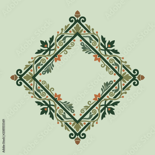Elegant floral diamond frame with acorns and leaves
