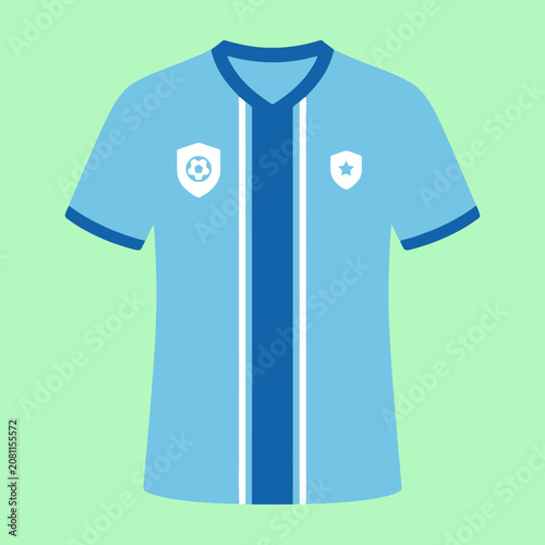 A light blue soccer jersey with a central dark stripe design