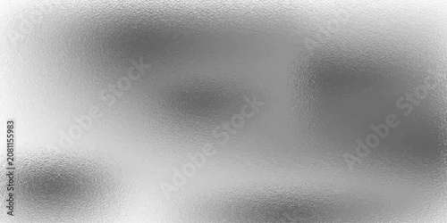 Silver foil background with grainy texture. Frost glass, chrome rough metal, effect foil paper, glitter glossy surface. Gray hologram gradient noise bg. Vector realistic illustration