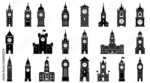 Quadro su tela Collection of Diverse Clock Towers and Historic Buildings