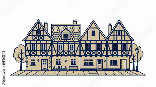 Photos Half-timbered Houses Row Facade Illustration, European Architecture, Street Scen
