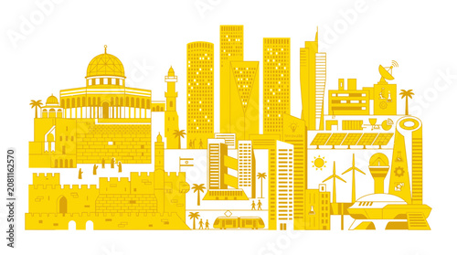 Foto Jerusalem Skyline Silhouette: Historic Walls, Modern Architecture, and Future Te