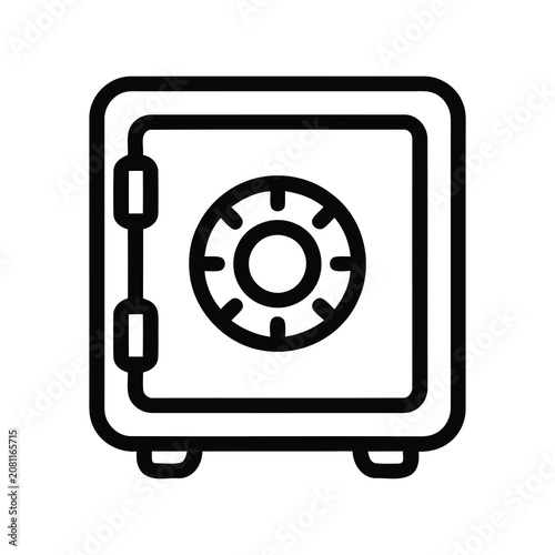 Modern Line Art Style Safe Security Deposit Box Icon for Financial Services