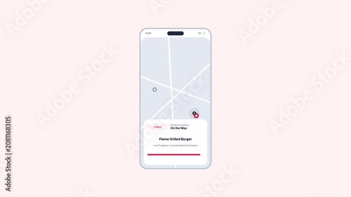 Food Delivery Map Tracking Simulation on Smartphone Interface